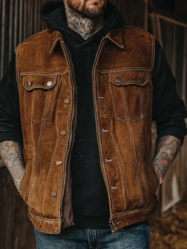 Stylish Brown Vest With Unique Design For Men - Wantbright.com 