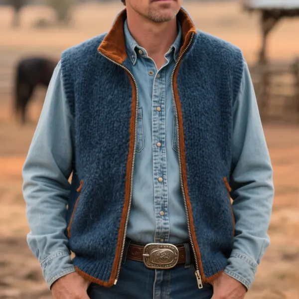 Men's Vintage Rustic Blue Sweater Vest A Classic Western Style - Wayrates.chimpone.com 