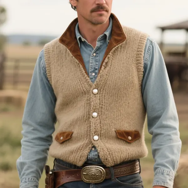 Men's Vintage Western Rustic Elegance Knitted Sweater Vest - Wayrates.chimpone.com 
