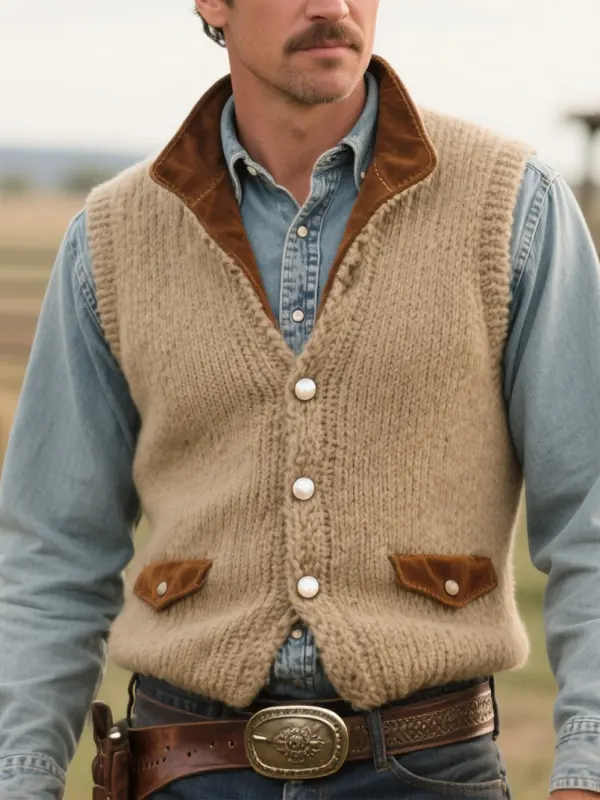 Men's Vintage Western Rustic Elegance Knitted Sweater Vest - Wantbright.com 