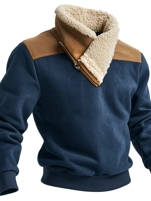 Men's Vintage Fleece Scarf Collar Sweatshirt - Wantbright.com 