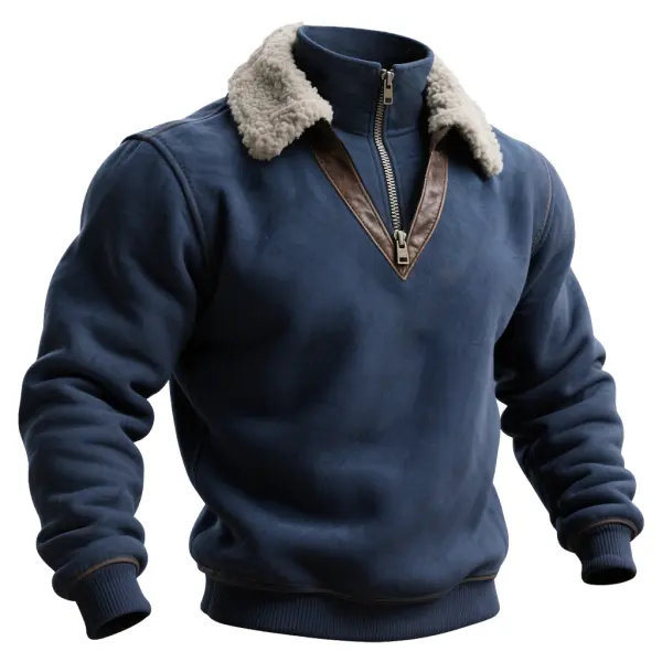 Men's Western Fleece Double Collar With Zipper Collar Sweatshirt - Wayrates.chimpone.com 