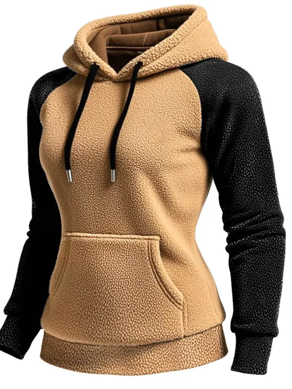 Women's Vintage Western Cowboy Contrast Fleece Raglan Sleeve Pocket Hoodie - Wantbright.com 