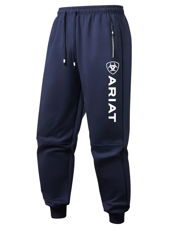 Men's Vintage Western Cowboy Fleece Warm Thickened Sherpa Cuffed Casual Sweatpants - Wantbright.com 