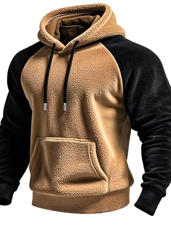 Moletom Com Capuz Masculino Estilo Cowboy Ocidental Vintage Com Contraste De Lã E Manga Raglan E Bolso - Wantbright.com 