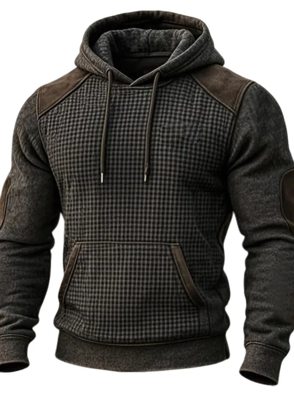 Men's Western Casual Waffle Panel Hoodie - Wantbright.com 