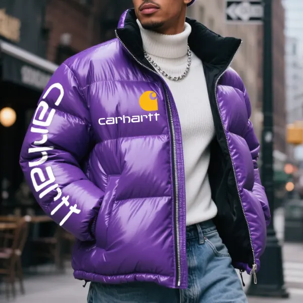 Men's Urban Style Puffer Jacket Glossy Material Purple - Wayrates.chimpone.com 