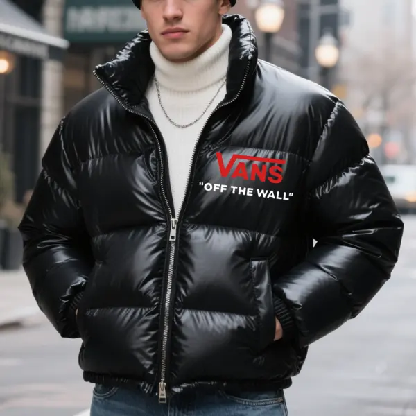 Men's Street Style Puffer Jacket Black Glossy Material - Wayrates.chimpone.com 