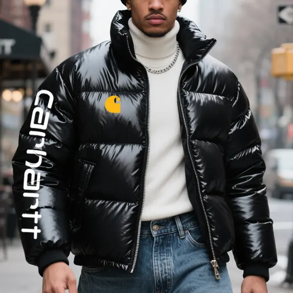 Men's Casual Urban Style Black Puffer Jacket With Logo Detail - Wayrates.chimpone.com 