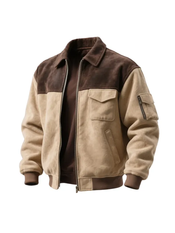 Retro Contrast Color Stitching Suede Lapel Jacket - Hoplady.chimpone.com 