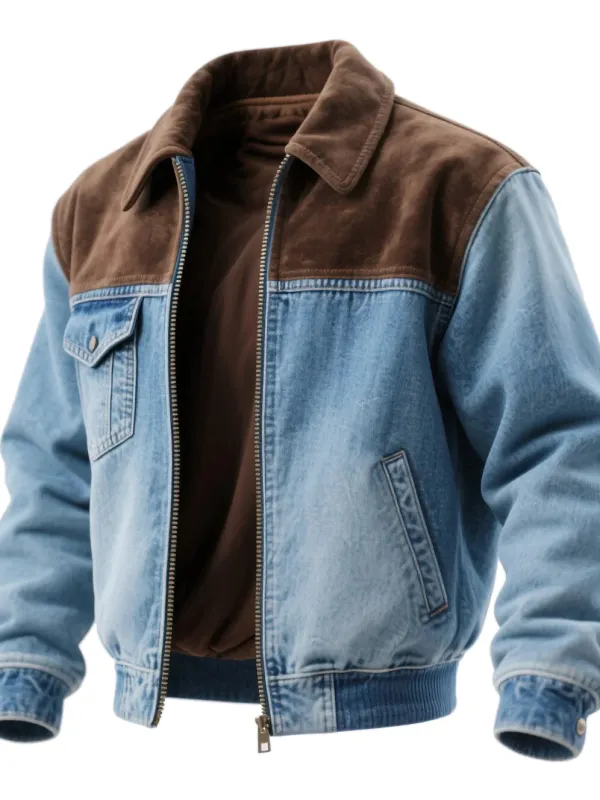 Retro Contrast Color Stitching Denim Lapel Jacket - Wantbright.com 