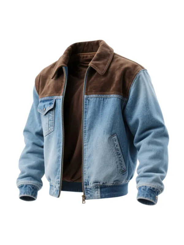 Retro Contrast Color Stitching Denim Lapel Jacket - Hoplady.chimpone.com 