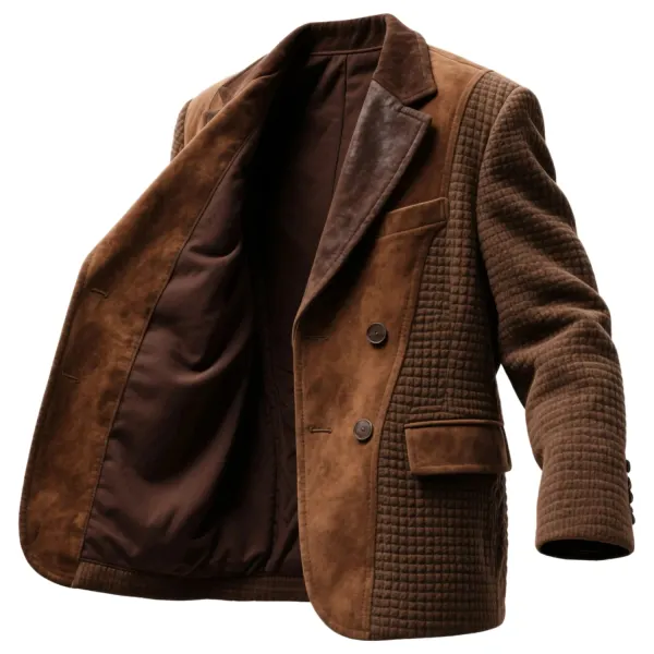 Men's Western Retro Houndstooth Suede Jacket - Upgradecool.com 