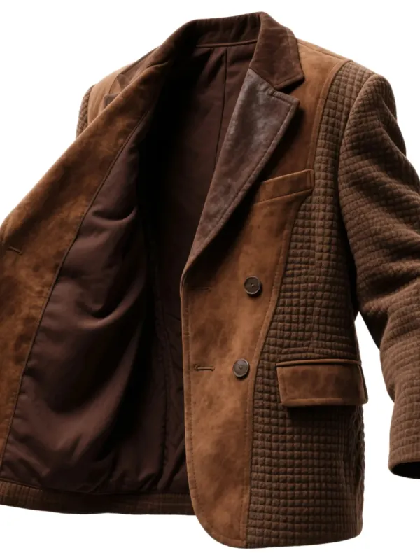 Men's Western Retro Houndstooth Suede Jacket - Wantbright.com 