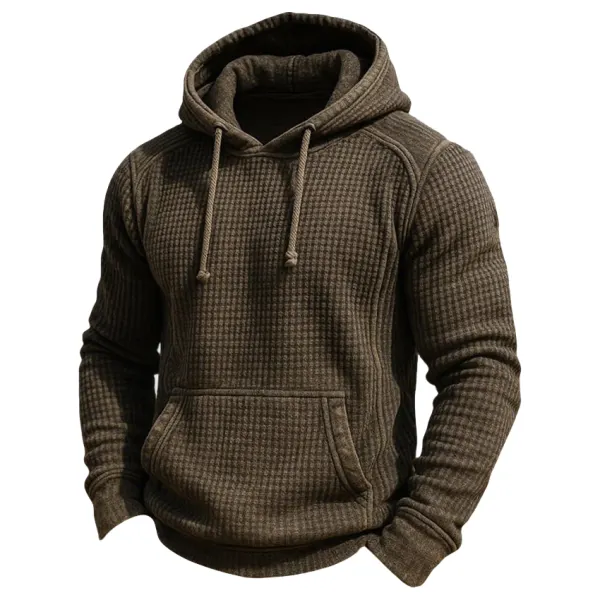 Men's Retro Knitted Waffle 3D Texture Hooded Casual Long-sleeved Sweatshirt - Wayrates.chimpone.com 