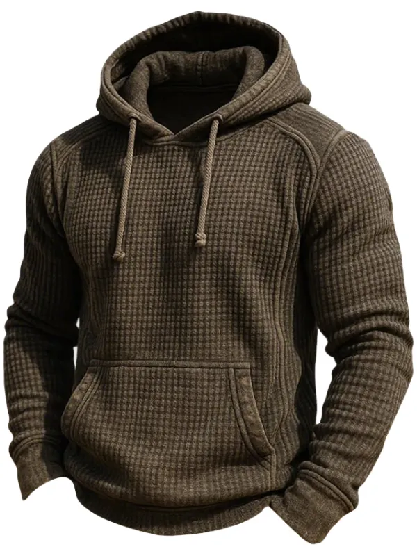 Men's Retro Knitted Waffle 3D Texture Hooded Casual Long-sleeved Sweatshirt - Wantbright.com 