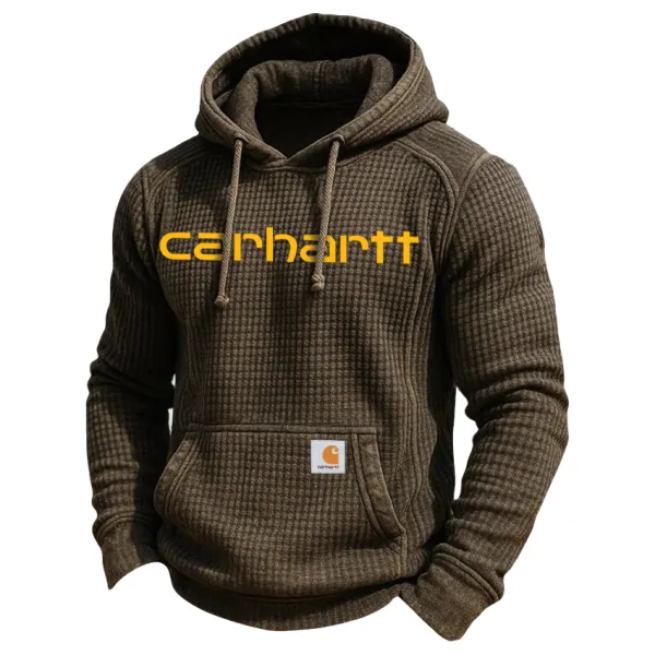 Men's Retro Knitted Waffle 3D Texture Hooded Casual Long-sleeved Sweatshirt - Wayrates.chimpone.com 