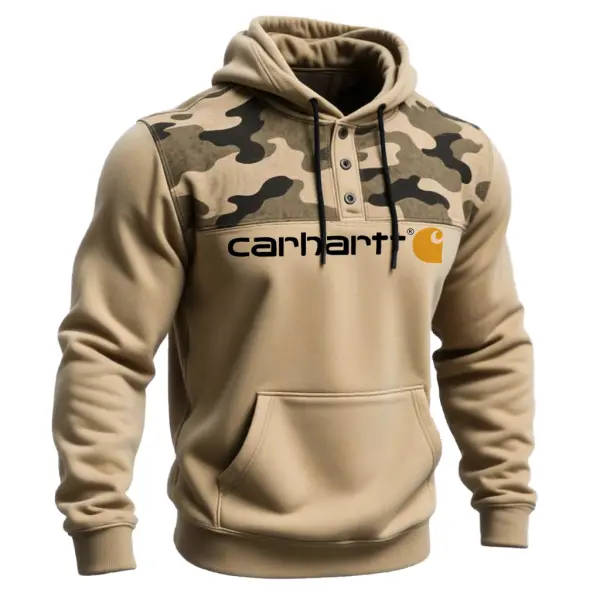 Men's Vintage Khaki Camouflage Pocket Button Hoodie - Wayrates.chimpone.com 