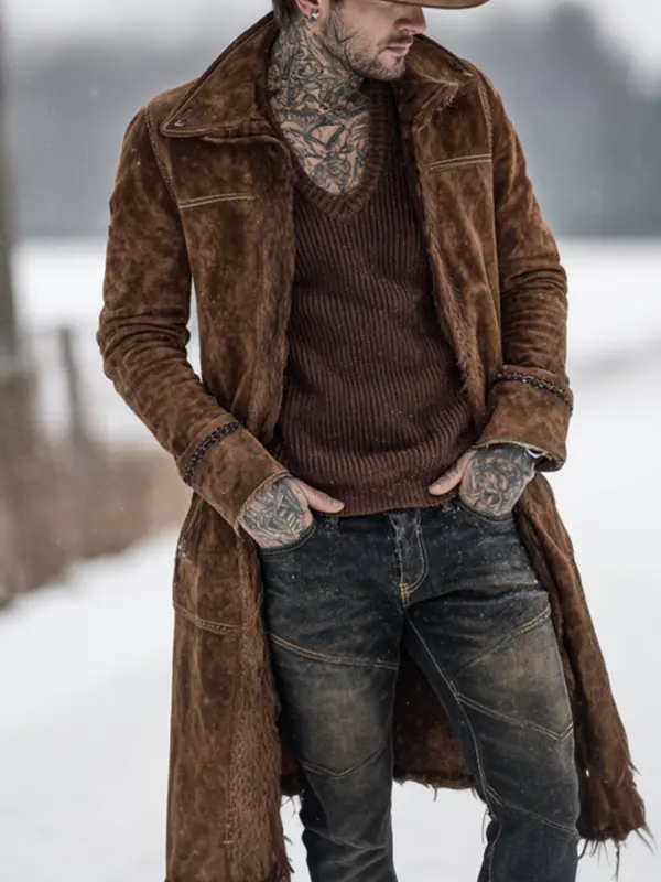Stylish Longline Coat With Tattooed Design For Winter Outdoors - Wantbright.com 