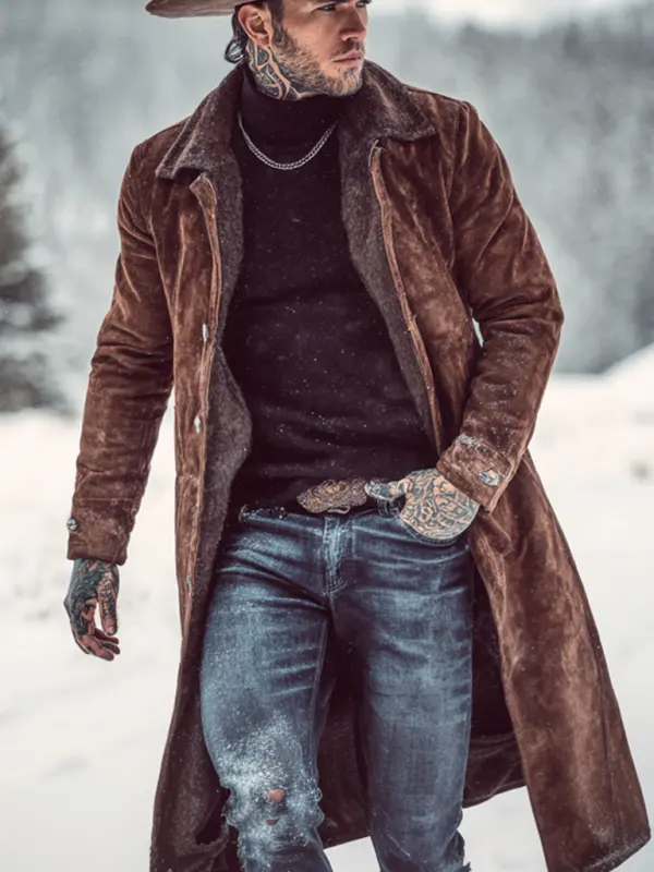 Stylish Long Coat With Unique Tattoo Design For Winter Outdoors - Wantbright.com 