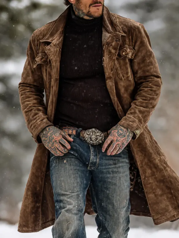 Stylish Longline Coat With Tattooed Design For Winter Outdoors - Wantbright.com 