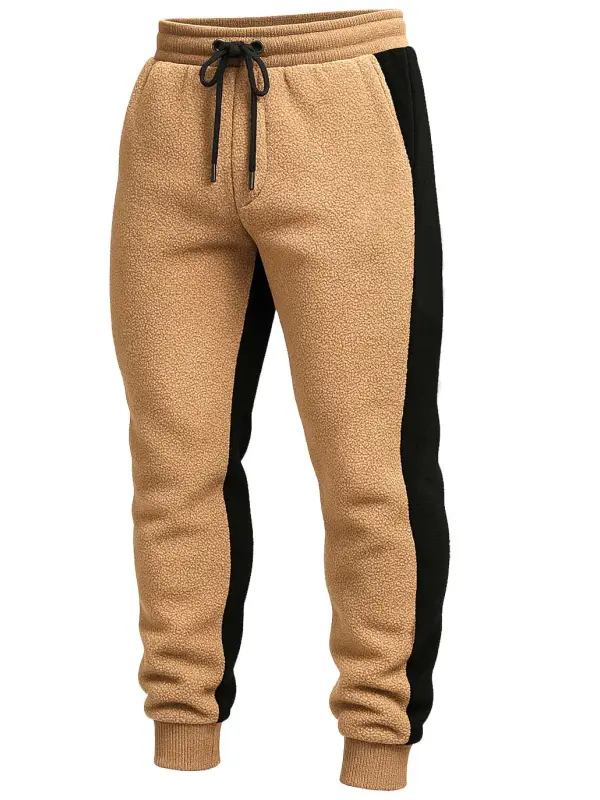 Men's Vintage Fleece Contrast Elastic Drawstring Jogger Pants - Wantbright.com 