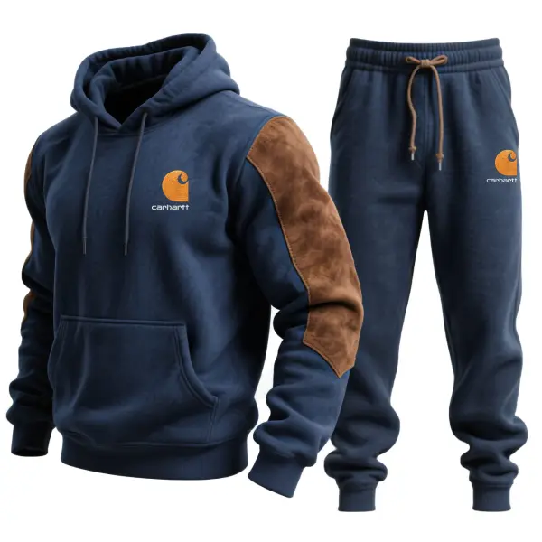 Carhartt Men's Vintage Brown Suede Navy Blue Hoodie And Sweat Suit - Upgradecool.com 