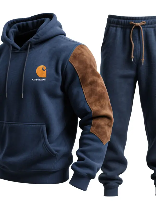 Carhartt Men's Vintage Brown Suede Navy Blue Hoodie And Sweat Suit - Simplyion.com 