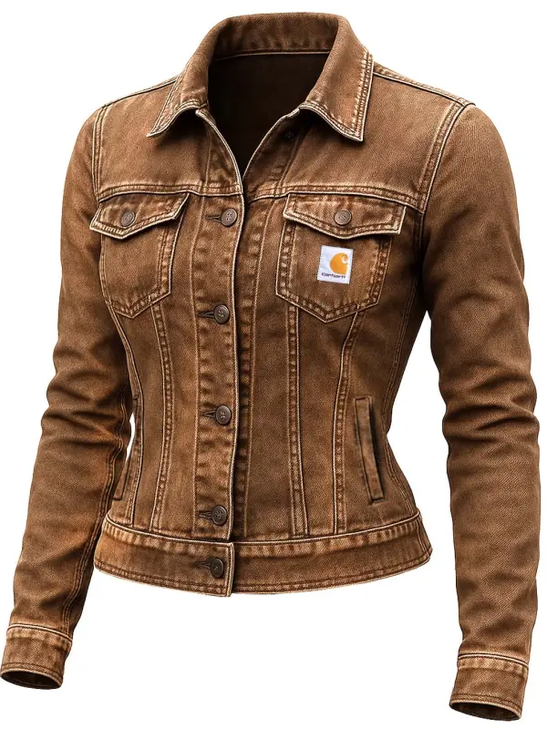 Carhartt Women's Vintage Western Cowboy Multi-Pocket Distressed Lapel Jacket - Wantbright.com 