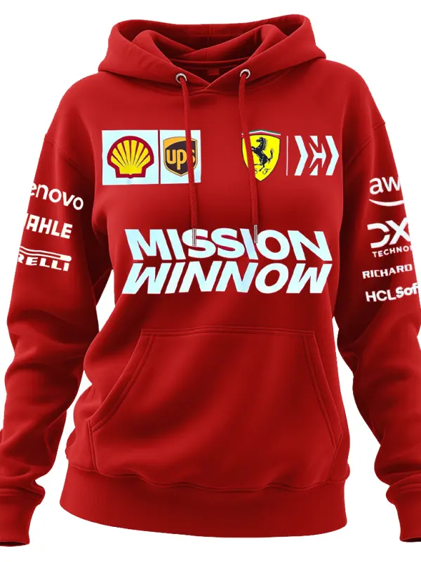 Women's 2025 Newest Retro Racing Print Red Oversized Hoodie - Simplyion.com 