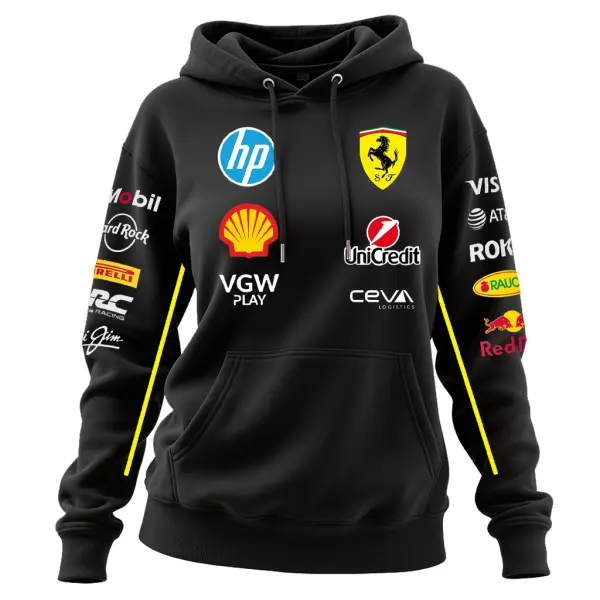 Women's 2025 Newest Retro Racing Print Black Oversized Hoodie - Wayrates.chimpone.com 