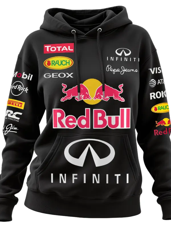 Women's 2025 Newest Retro Racing Print Black Oversized Hoodie - Simplyion.com 