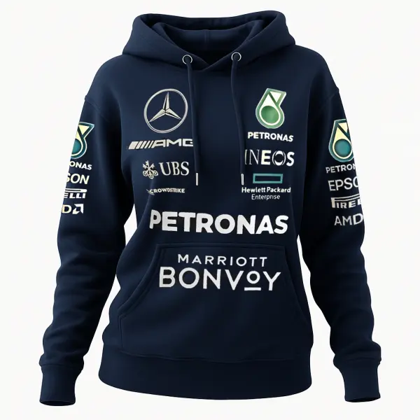 Women's Retro Racing Print Blue Oversized Hoodie - Wayrates.chimpone.com 