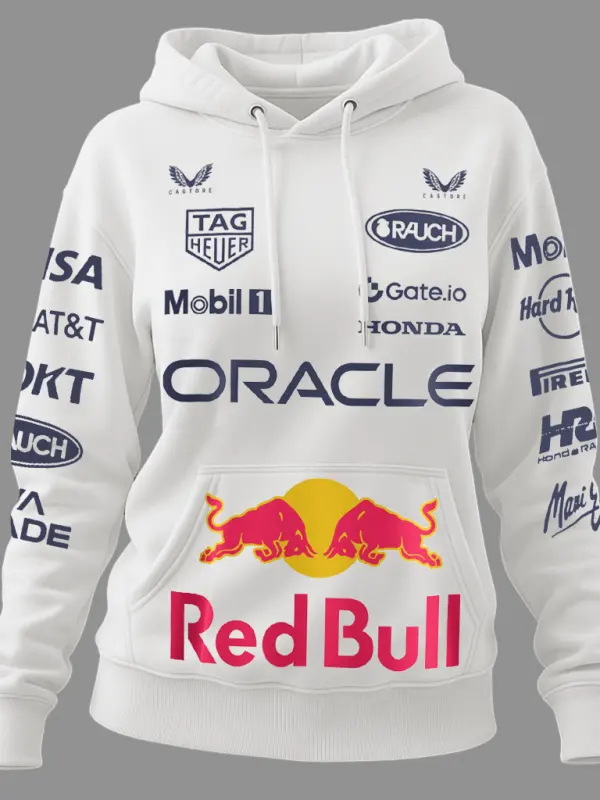 Women's 2025 Newest Retro Racing Print Red Oversized Hoodie - Simplyion.com 