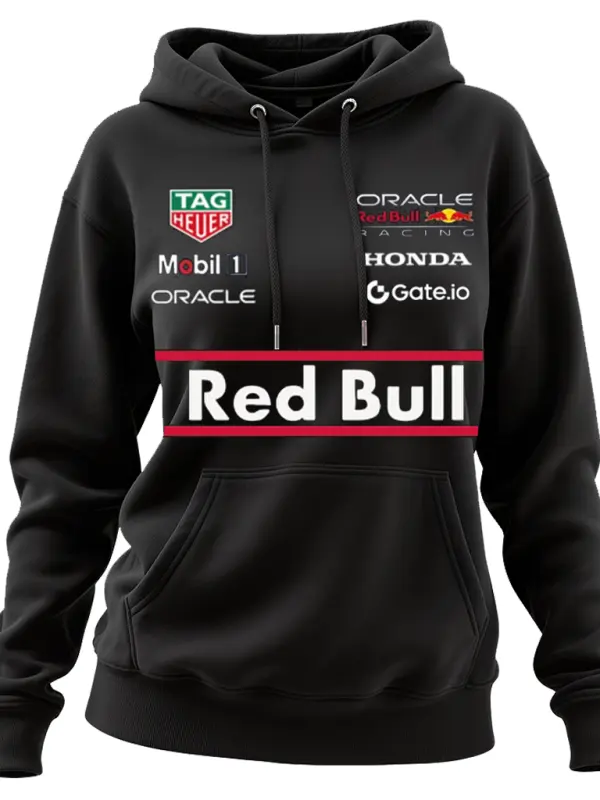 Women's 2025 Newest Retro Racing Print Black Oversized Hoodie - Simplyion.com 