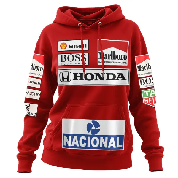Women's 2025 Newest Retro Racing Print Red Oversized Hoodie - Wayrates.chimpone.com 