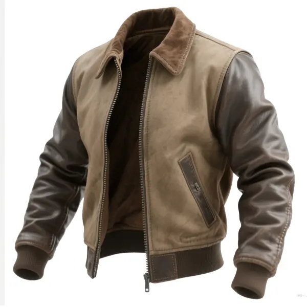 Stylish Biker Jacket With Contrast Sleeves For Men - Perfect For Casual And Outdoor Adventures - Wayrates.chimpone.com 