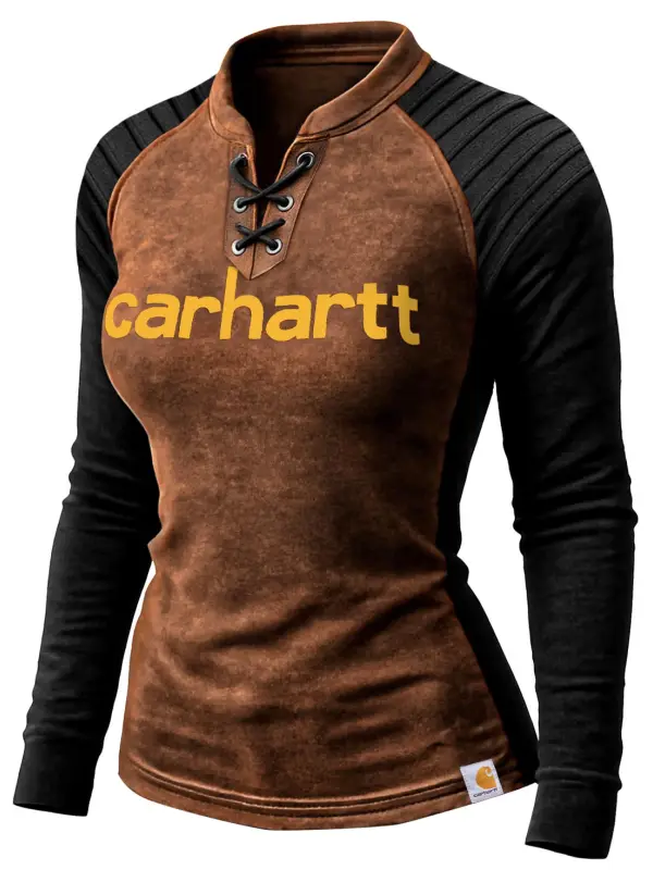 Carhartt Women's Vintage Western Cowboy Suede Stand Collar T-Shirt - Simplyion.com 