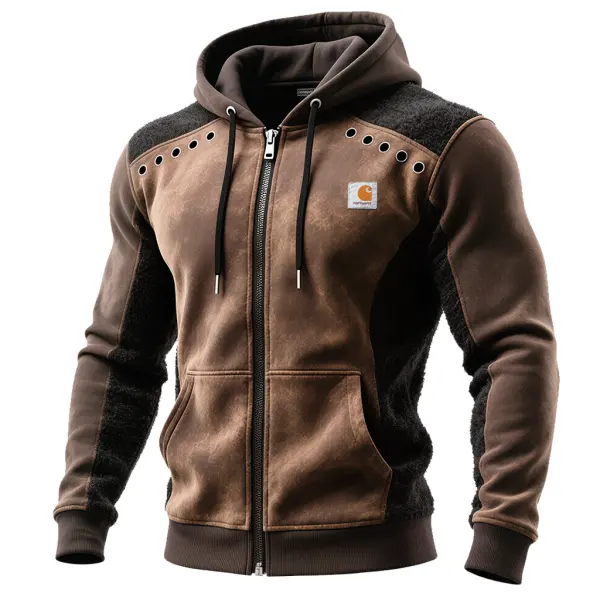 Men's Vintage Brown Hooded Jacket With Fleece Lining - Wayrates.chimpone.com 