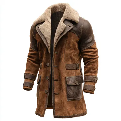 Men's Vintage Brown Leather Shearling Coat