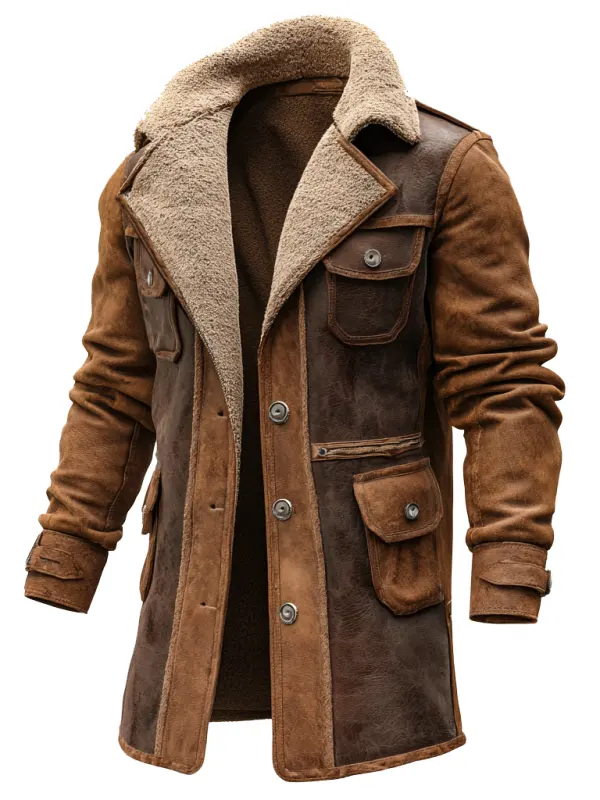 Men's Vintage Brown Shearling Leather Jacket - Wantbright.com 
