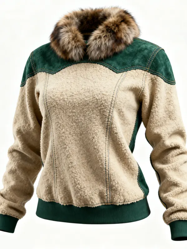 Cozy Faux Fur Collar Sweater For Winter Outdoors - Simplyion.com 