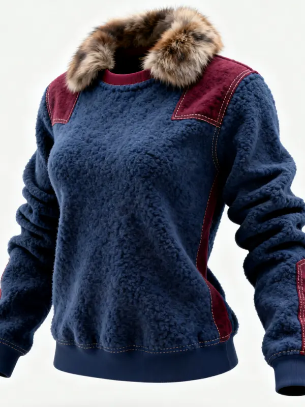 Cozy Faux Fur Trimmed Pullover For Winter Warmth - Simplyion.com 