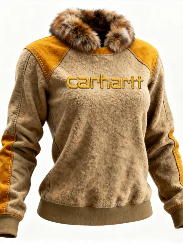Winter-Ready Faux Fur Collar Lamb Suede Spliced Suede Sweater With Distressed Look - Wantbright.com 