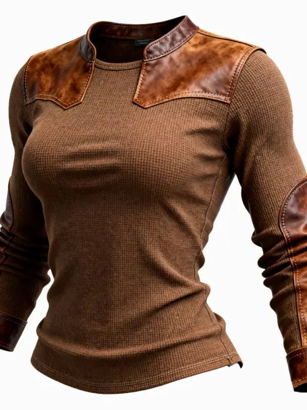 Stylish Thermal Shirt With Leather Accents For Everyday Wear - Wantbright.com 