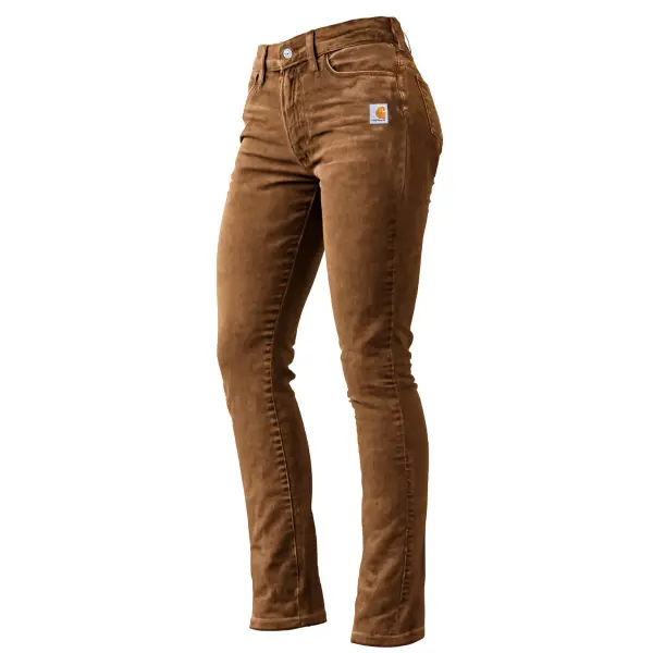 Carhartt Women's Vintage Brown Distressed Washed Stretch Skinny Pants - Upgradecool.com 