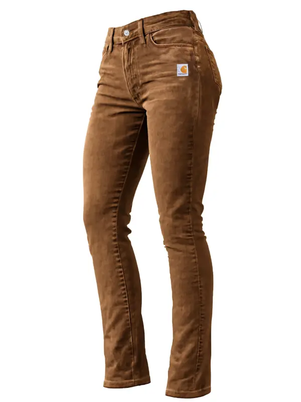 Carhartt Women's Vintage Brown Distressed Washed Stretch Skinny Pants - Wantbright.com 