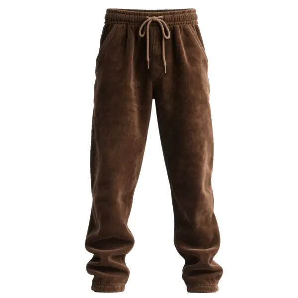 Men's Vintage Brown Suede Elastic Drawstring Sweatpants Trousers - Upgradecool.com 