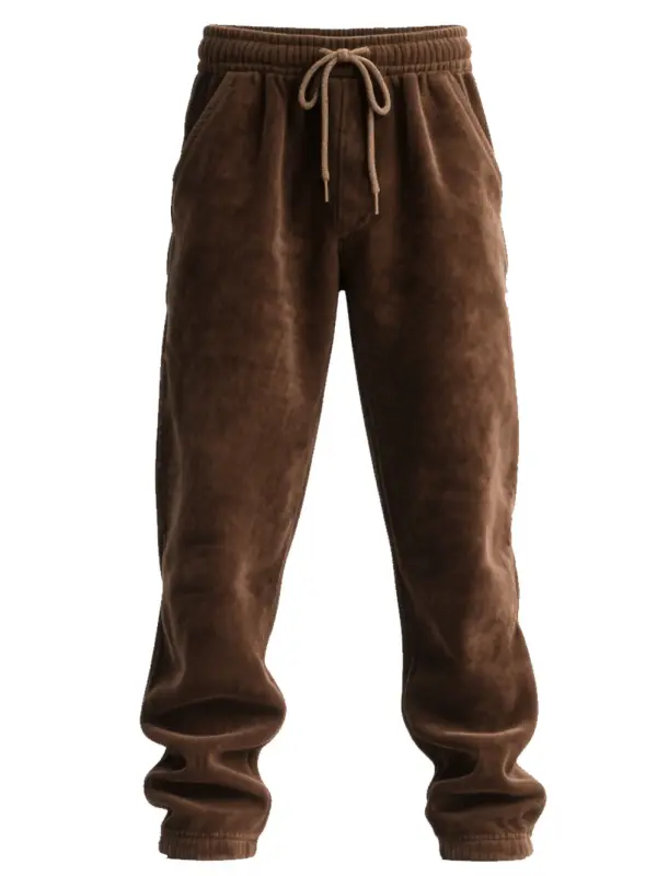 Men's Vintage Brown Suede Elastic Drawstring Sweatpants Trousers - Simplyion.com 