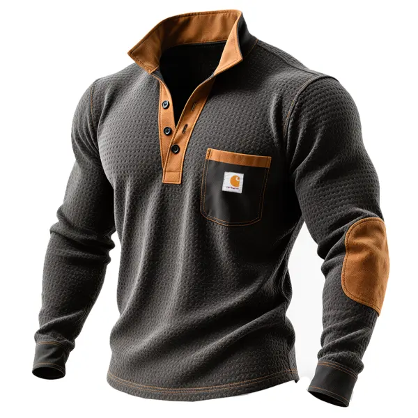 Carhartt Men's Vintage Waffle Suede Henley Sweatshirt With Chest Pocket - Upgradecool.com 
